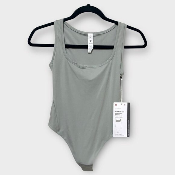 NWT Lululemon Wundermost Bodysuit XS 4 Nulu Square-Neck Sleeveless Jade Grey NEW - Picture 3 of 8